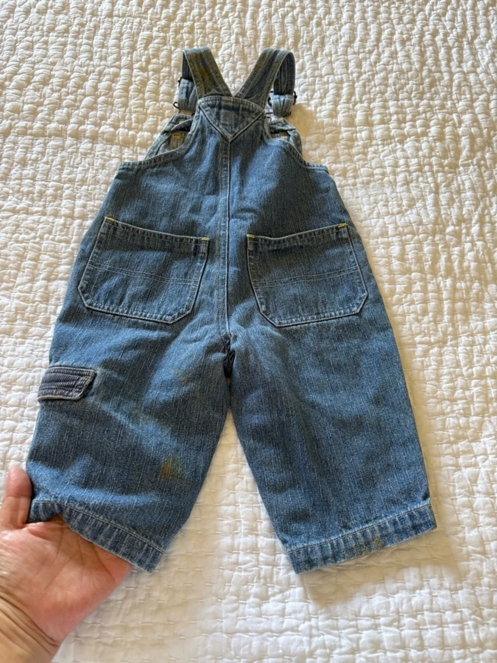 Vintage Boys Carter's Watch the Wear Denim Overalls with Yellow Accent 12mo.